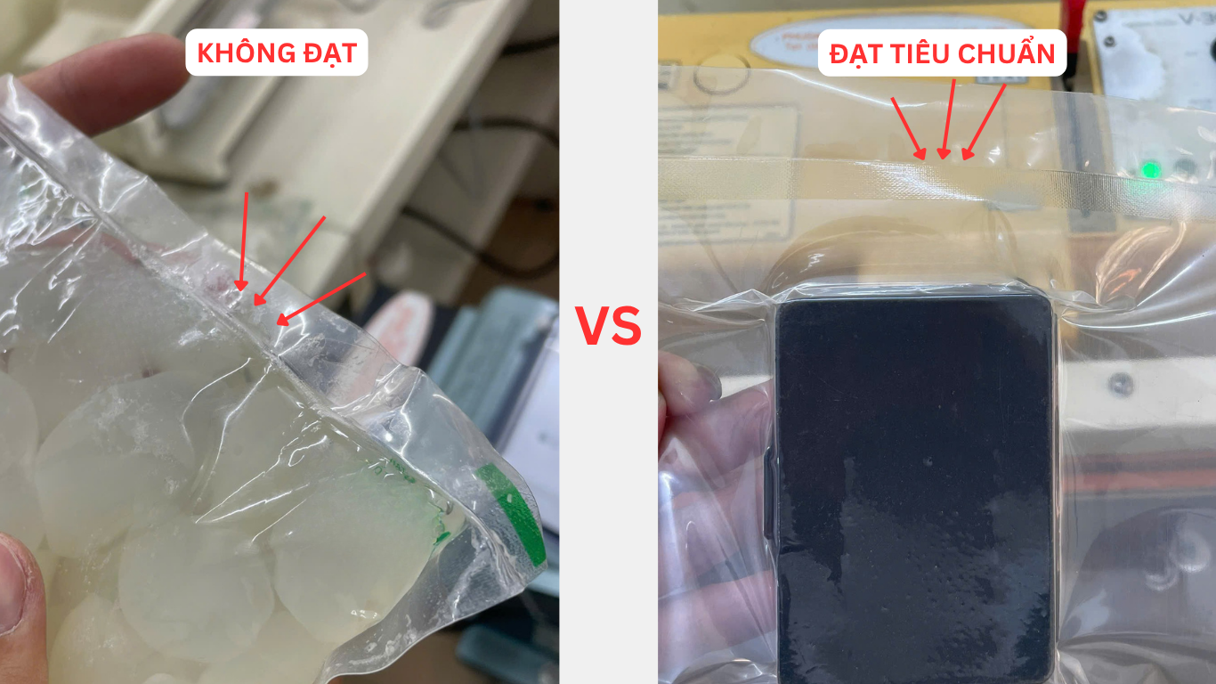 Vải teflon thanh hàn nhiệt bị cháy xém gây xấu hở miệng túi
